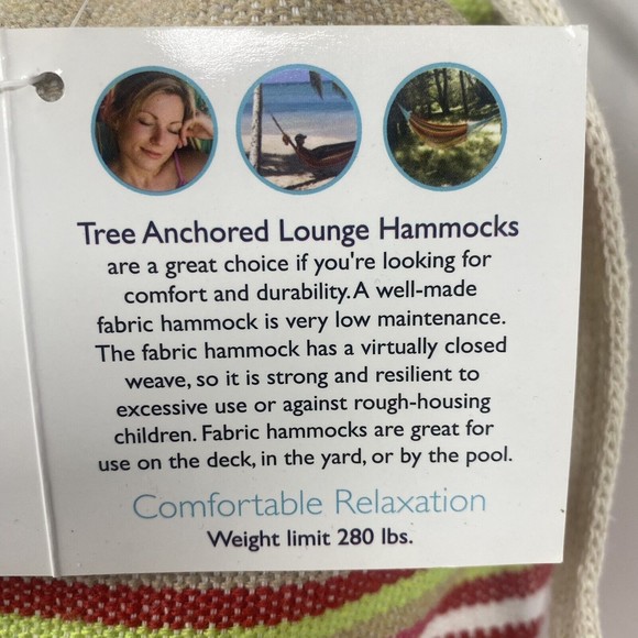 Tree Anchored Lounge Hammock Indoor / Outdoor 78" X 31” Up to 280 Lbs NEW IN BAG - Picture 3 of 4